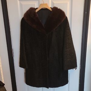 Vintage Mink Collar Persian Wool 1950s Coat